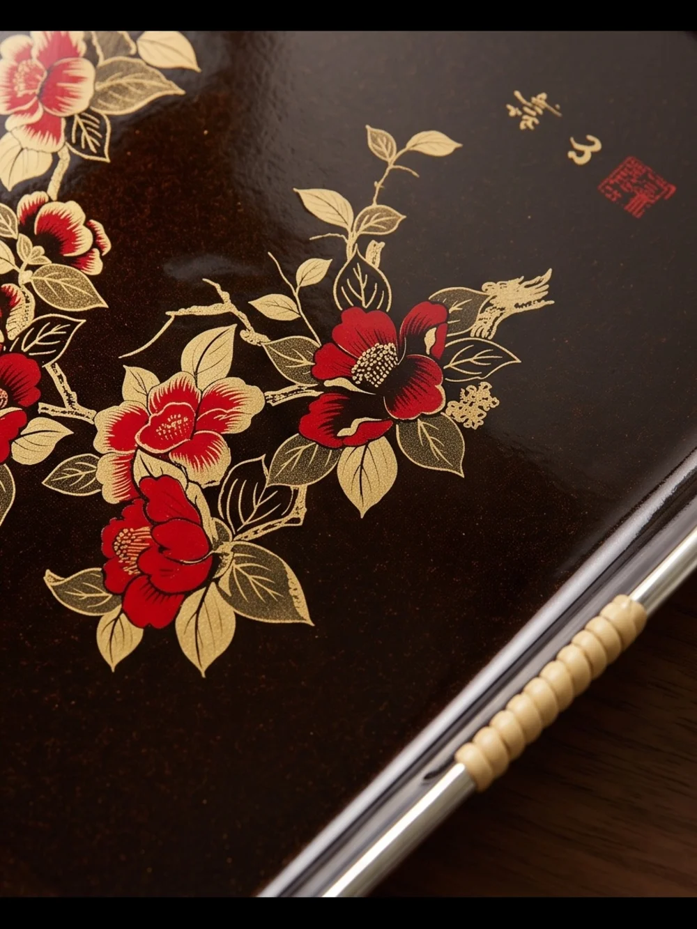 Japanese Brown Lacquerware Floral Nesting Trays